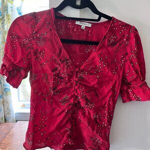 Madewell red short sleeve button top